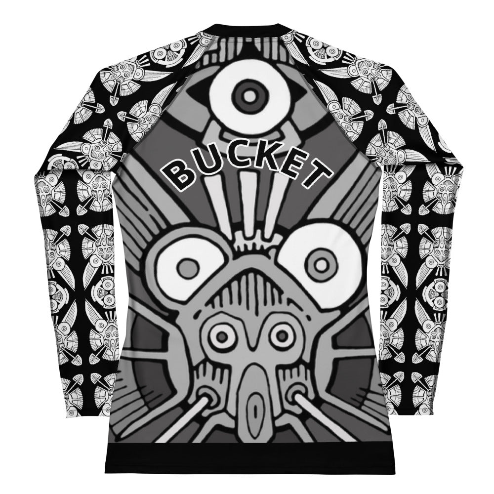 Black & White Bucket Angel Women's Rash Guard