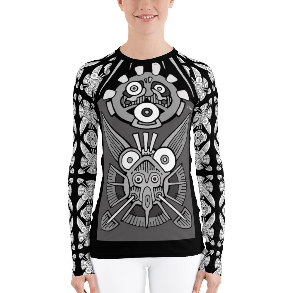 Black & White Bucket Angel Women's Rash Guard