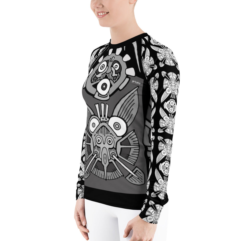 Black & White Bucket Angel Women's Rash Guard