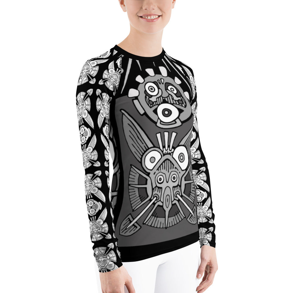 Black & White Bucket Angel Women's Rash Guard