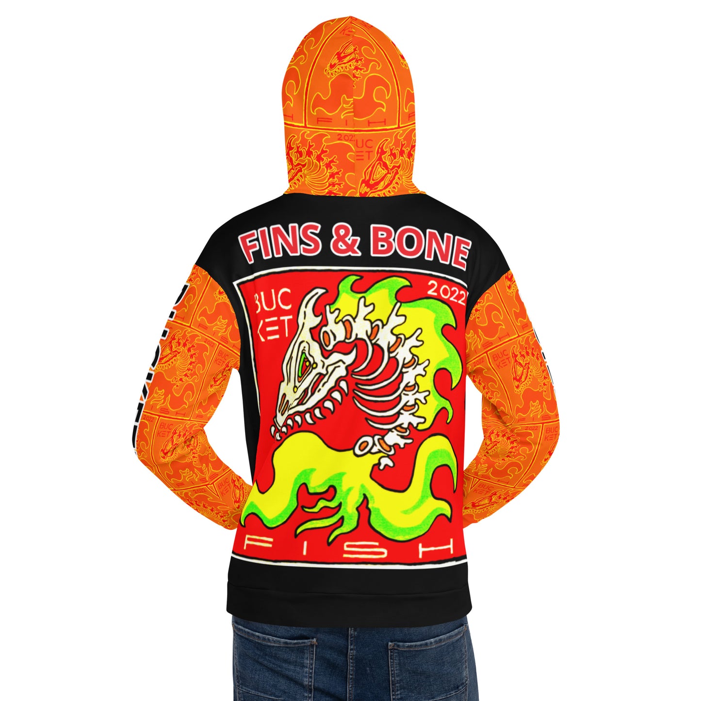 Orange Fins & Bone Bucketfish Unisex Hoodie