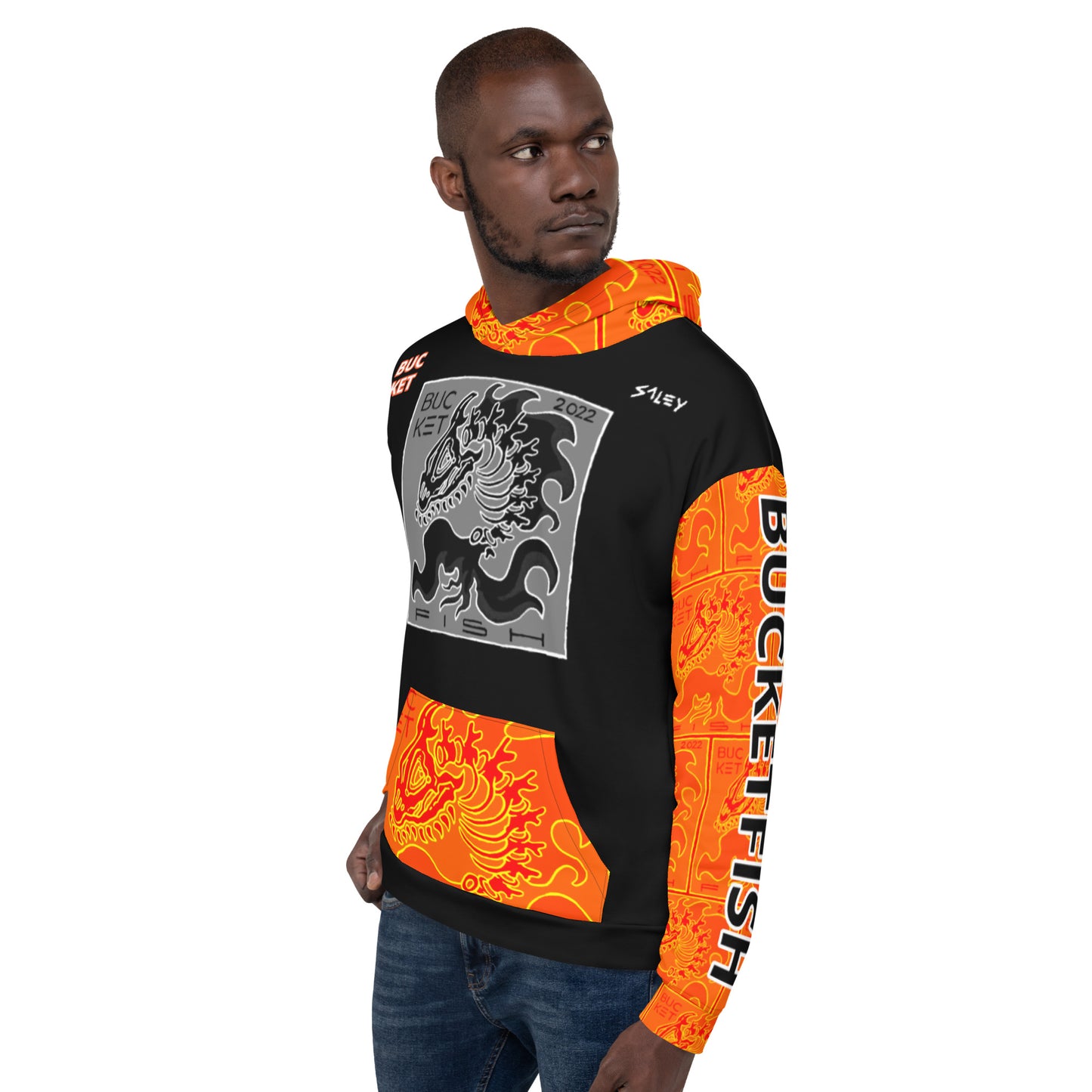 Orange Fins & Bone Bucketfish Unisex Hoodie