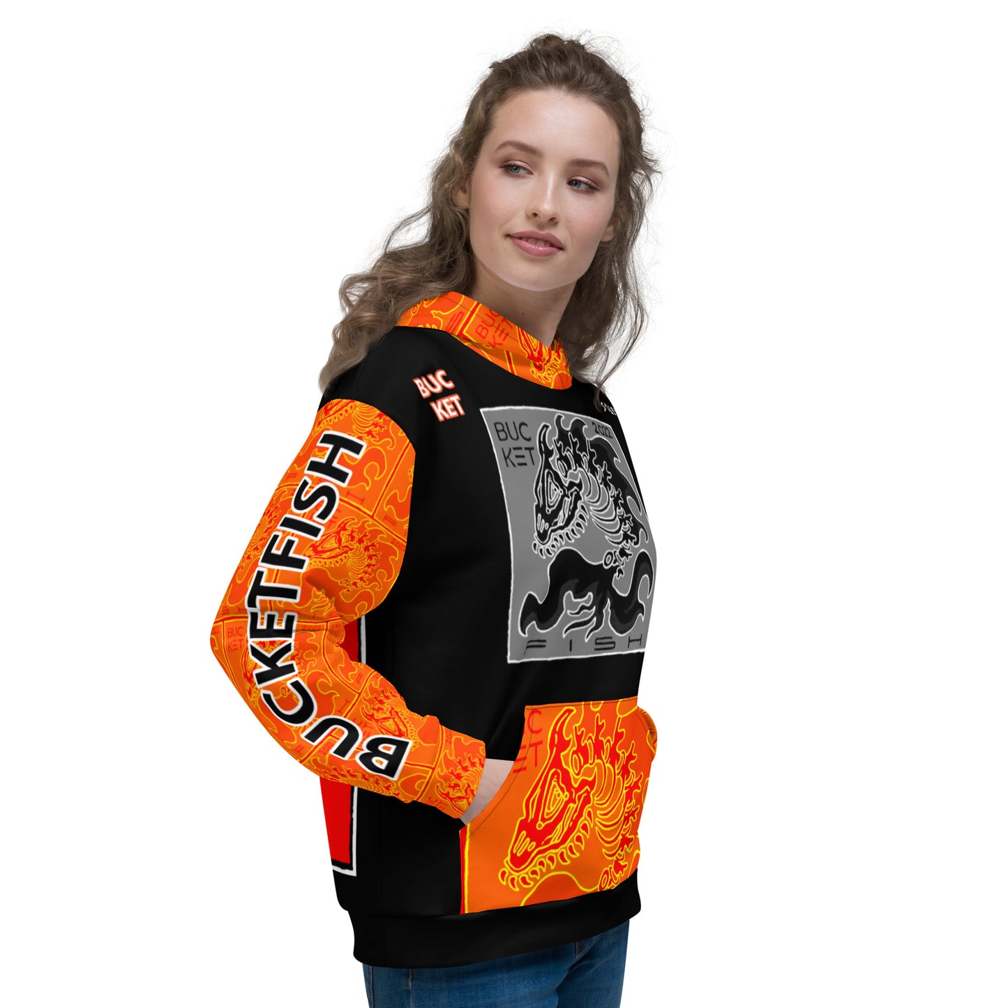 Orange Fins & Bone Bucketfish Unisex Hoodie